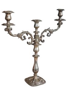 PAIR of large antique 19thC. silver plated 3 arm candelabra.