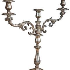 PAIR of large antique 19thC. silver plated 3 arm candelabra.