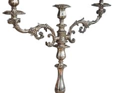 PAIR of large antique 19thC. silver plated 3 arm candelabra