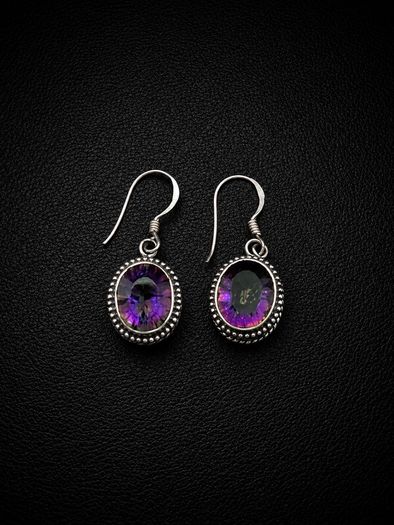 Vintage 925 Sterling Silver & Mystic Topaz Ornate Earrings