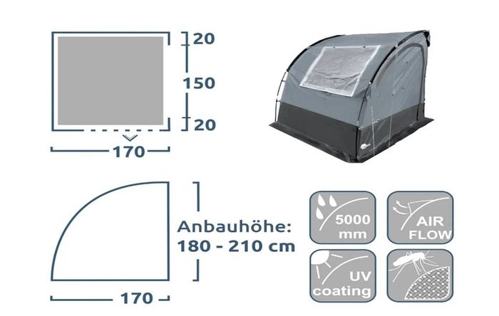 Caravan Rear Tent 190x170cm Garden Tent Kitchen Tent for Caravan"