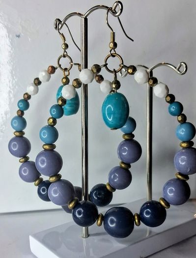 Bohemia Ombre Blue Hues Beaded Hoop Pendulum Earrings