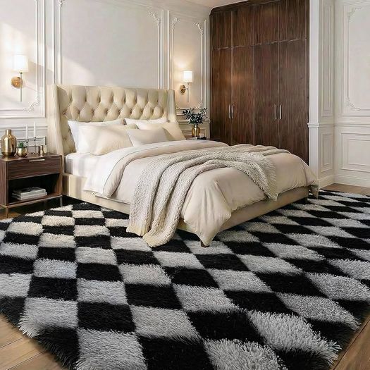 Rugs Living Room 160x230cm- Fluffy Shaggy Area Rugs for Bedroom - Large Anti Slip Carpet - Washable Modern Floor Carpets