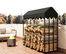 Outdoor log rack, log shelf with 600D Oxford protective cover capacity, steel 186x70x185cm