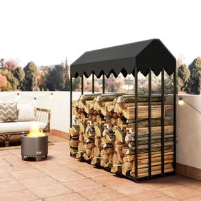 Outdoor log rack, log shelf with 600D Oxford protective cover capacity, steel 186x70x185cm