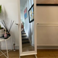 White Wooden Cheval Mirror Freestanding Full-Length Tilting Mirror