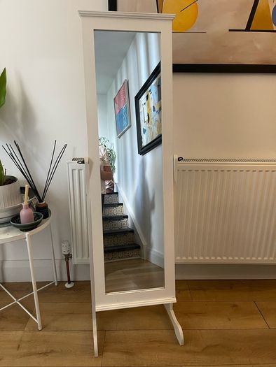 White Wooden Cheval Mirror Freestanding Full-Length Tilting Mirror