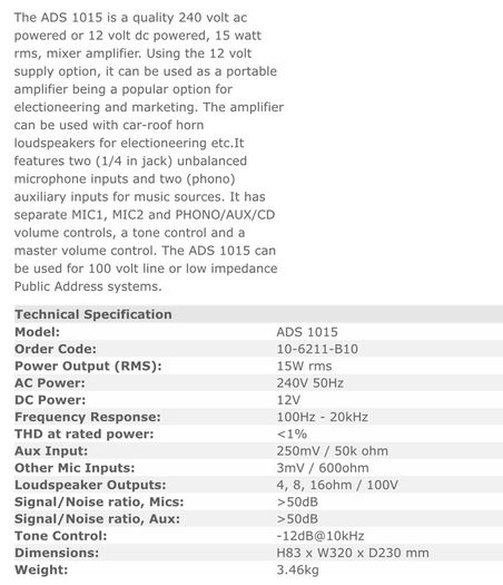 ADS 1015 PA Amplifier