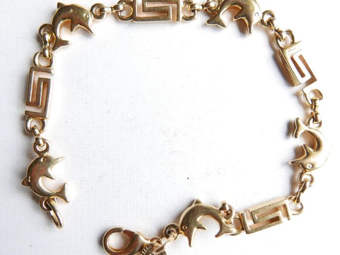 Vintage 24K GF Gold Filed Bracelet Bangle with Dolphins length 8" - 11,33g