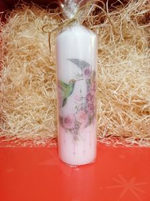 Mother's day birthday brand new unscented decorative pillar candle with crescent and hummin-bird