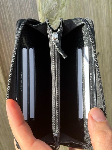 chanel black caviar small zip wallet Silver Hardware