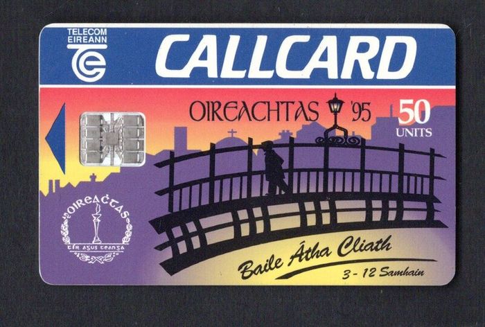 1995 Ireland 50 unit Oireachtas Irish language festival which took place in Dublin, while the card includes an illustration of the Ha' Penny Bridge located in Dublin City Centre (Schlumberger SC7) Call Card Used