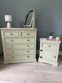 Stunning up styled sage green bedroom set