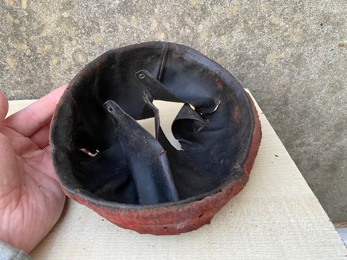 Original WW1 French M15 Adrian Helmet. Infantry Badge. Original paint & liner. Militaria