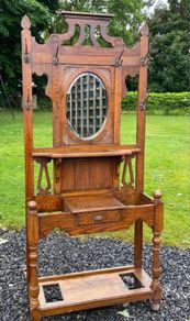 Antique Oak Hall Stand with Mirror