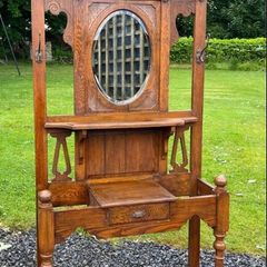 Antique Oak Hall Stand with Mirror