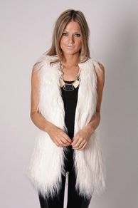 BNWT white Miss Unique London long line faux fur gilet /sleveless jacket size UK16 EU44