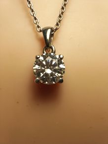 Rhodium Plated Sterling Silver 1ct Moissanite Solitaire Pendant and Chain