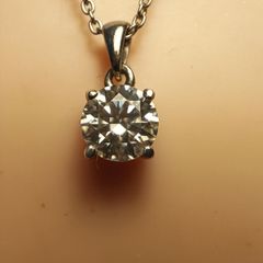 Rhodium Plated Sterling Silver 1ct Moissanite Solitaire Pendant and Chain