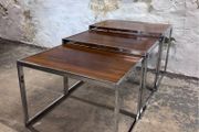 Midcentury Chrome &amp; Rosewood Nest Of Tables By Mda Howard Miller