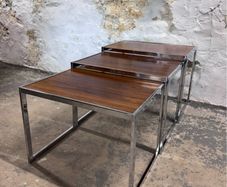 Midcentury Chrome & Rosewood Nest Of Tables By Mda Howard Miller