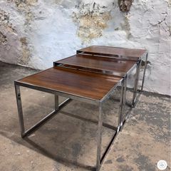 Midcentury Chrome & Rosewood Nest Of Tables By Mda Howard Miller