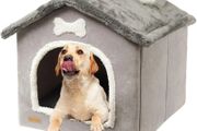 Foldable Dog House Kennel Bed | Enclosed Warm Plush Sleeping Nest Bed with Removable Cushion | Plush Pet House Dog Cat Kennel with Removable Cushion Suitable for Small and Medium-Sized Dogs