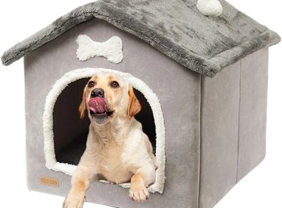 Foldable Dog House Kennel Bed | Enclosed Warm Plush Sleeping Nest Bed with Removable Cushion | Plush Pet House Dog Cat Kennel with Removable Cushion Suitable for Small and Medium-Sized Dogs