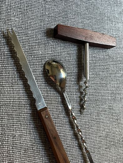 Vintage Teak-Handled Bar Tool Set (3 Pieces)