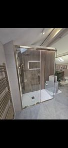 Crosswater optix 10 1400x800 brushed brass slider with side panel