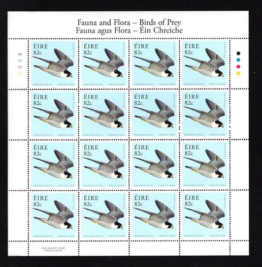 2010 Ireland Fauna & Flora: Birds of Prey Commemorative Stamps Sheetlet Plate 1A1A1A1A Mint Never Hinged (MNH)