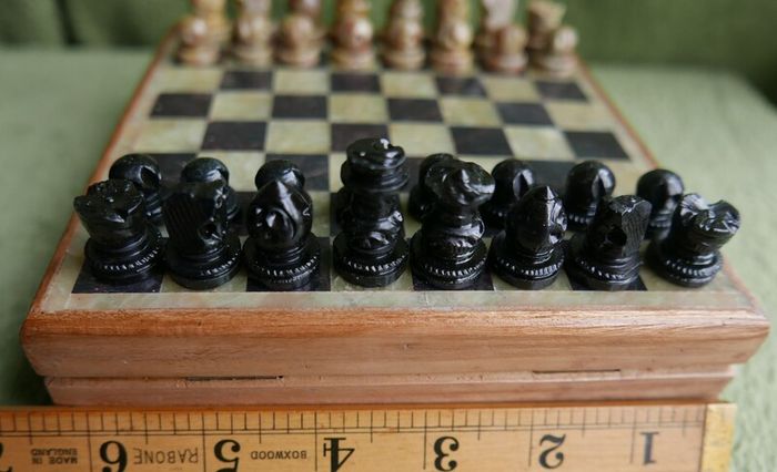 Chess Set made from Stone and Wood 6,5" x 6,5"