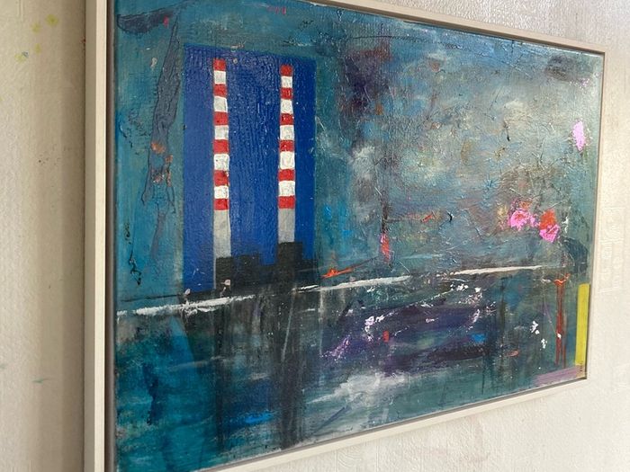 Large Original Painting Contemporary Art Poolbeg Chimneys Modern Irish abstract art Framed