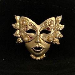 Vintage Gold-tone Venetian Mask Brooch 1980s