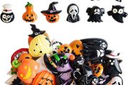 50PCS Assorted Halloween Craft Resin Ornaments Resin Flatback Halloween Craft Embellishment Resin Charms Wizard Pumpkin Ghost Spider Skull Castle Resin Charms for Craft Making