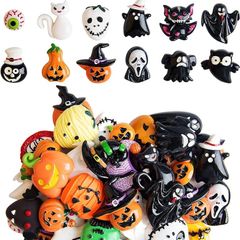 50PCS Assorted Halloween Craft Resin Ornaments Resin Flatback Halloween Craft Embellishment Resin Charms Wizard Pumpkin Ghost Spider Skull Castle Resin Charms for Craft Making