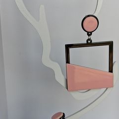 Retro Vibes Pink & Black Colour Block Geo Earrings
