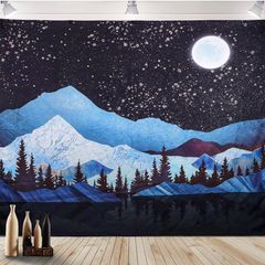 Mountain Wall Tapestry Moon Tapestry Forest Tree Tapestry Landscape Tapestry Stars Psychedelic Nature Wall Hanging Tapestries Home Decorations For Bedroom Living Dorm Room 150x130cm, Blue (FREE POSTAGE)