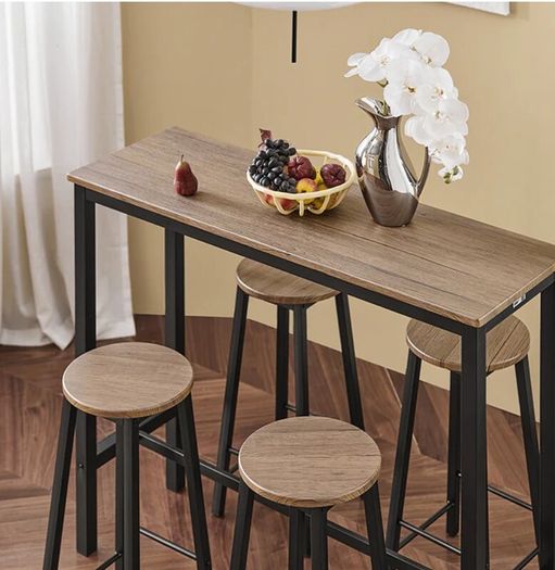Industrial Bar Table & 4 Stool Set  Space Saving Breakfast Bar Dining Set