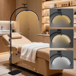 Half Moon Floor Light, LED Lash Light for Eyelash Extensions, Foldable Half Moon Lamp Floor Standing, Beauty Lamp with Phone Holder & 360 Rotating Head for Eyelash Tech, Tattoo, Nail Tech (Black)