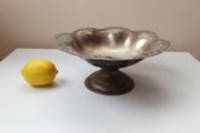 Vintage silver plated footed candy dish with repousse decoration