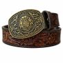 Unisex Genuine Leather Belt Vintage Embossed Design with Antique Buckle Casual & Formal Waist Belt Image 3