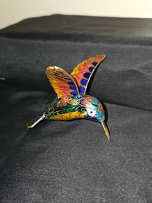 Vintage Enameled Cloisonne Hummingbird Christmas Ornament