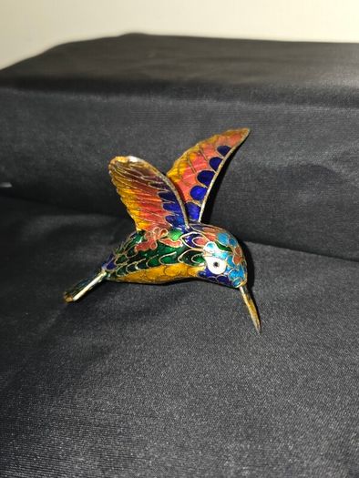 Vintage Enameled Cloisonne Hummingbird Christmas Ornament