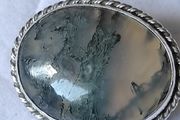 Vintage sterling silver moss agate brooch