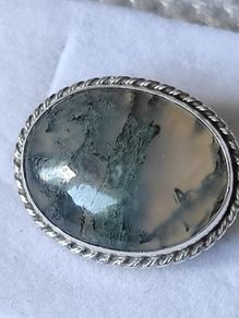 Vintage sterling silver moss agate brooch