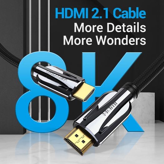 VENTION 3M Premium HDMI 2.1 UHD/3D 8K (7680x4320@60Hz) 48Gbps Luxury Model (Zinc Alloy/Cotton Braided/Gold Plated) Cable (Brand New/Warranty)