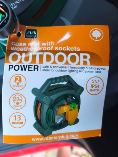 Brand New Masterplug Case Reel With 2 Weatherproof Sockets