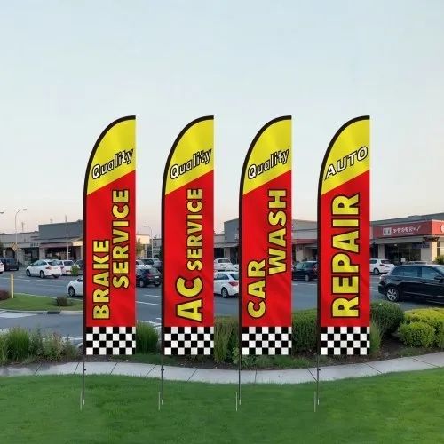 Auto Repair Advertising Feather Flag with Pole Kit, Advertising Flags for Business Outside, Includes 4 Banner Flags, 4 Poles, 4 Ground Stakes,