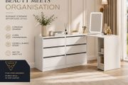 White Corner Dressing Table with Chest of  Drawers &amp; Storage Makeup Vanity Desk